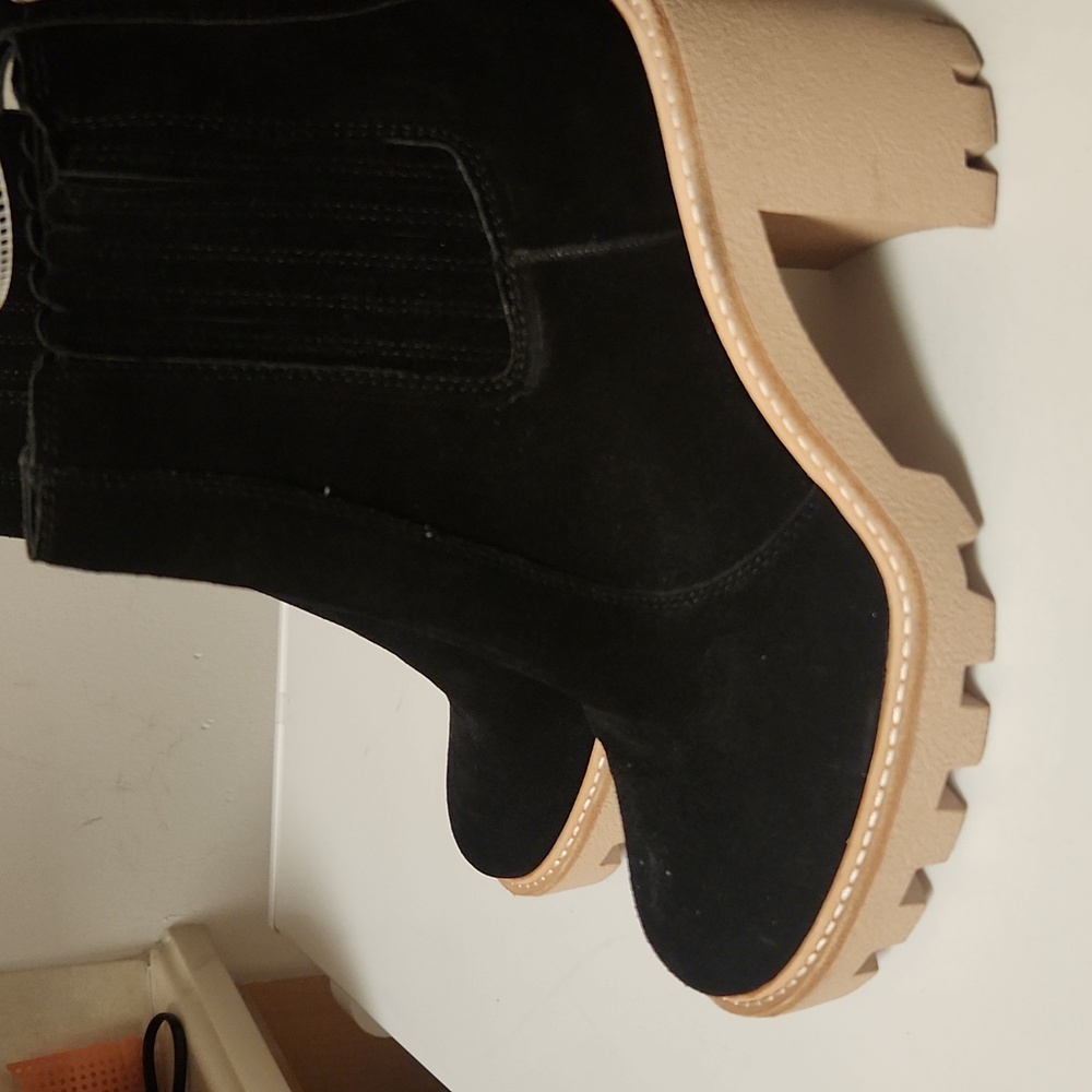 Gianni Bini Black and Tan Heeled Boots with Rugged Sole